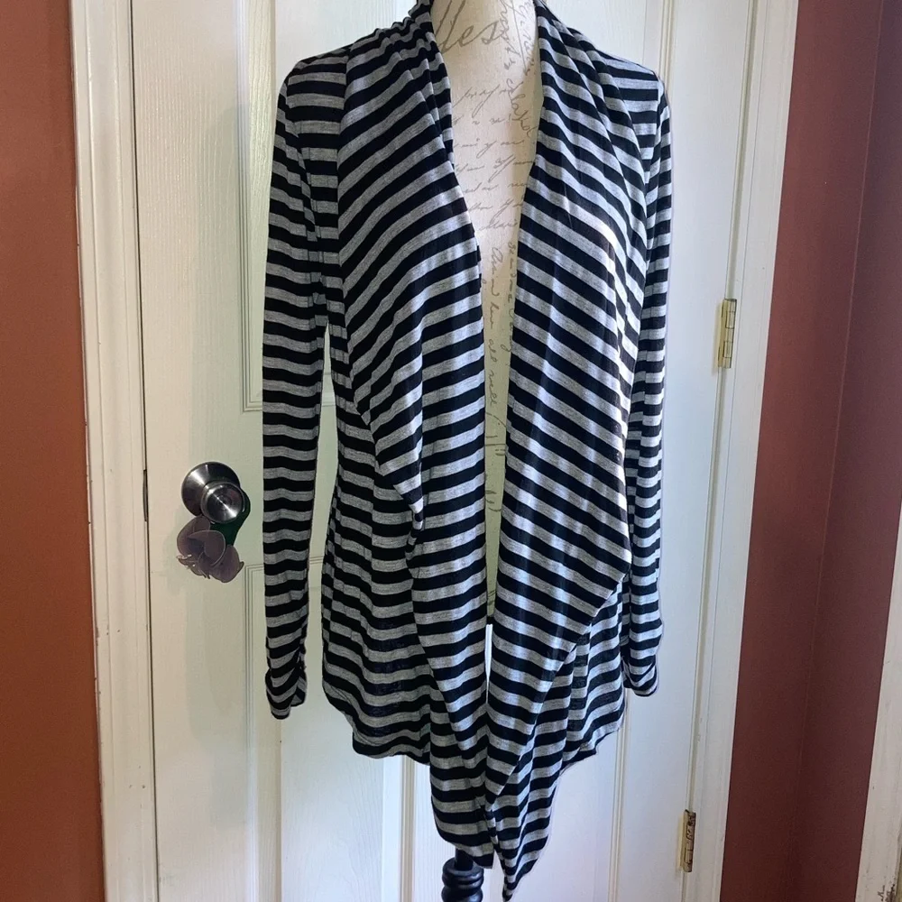 Stripe Open Front Cardigan Grey Black by Oatt - Picture 1 of 6